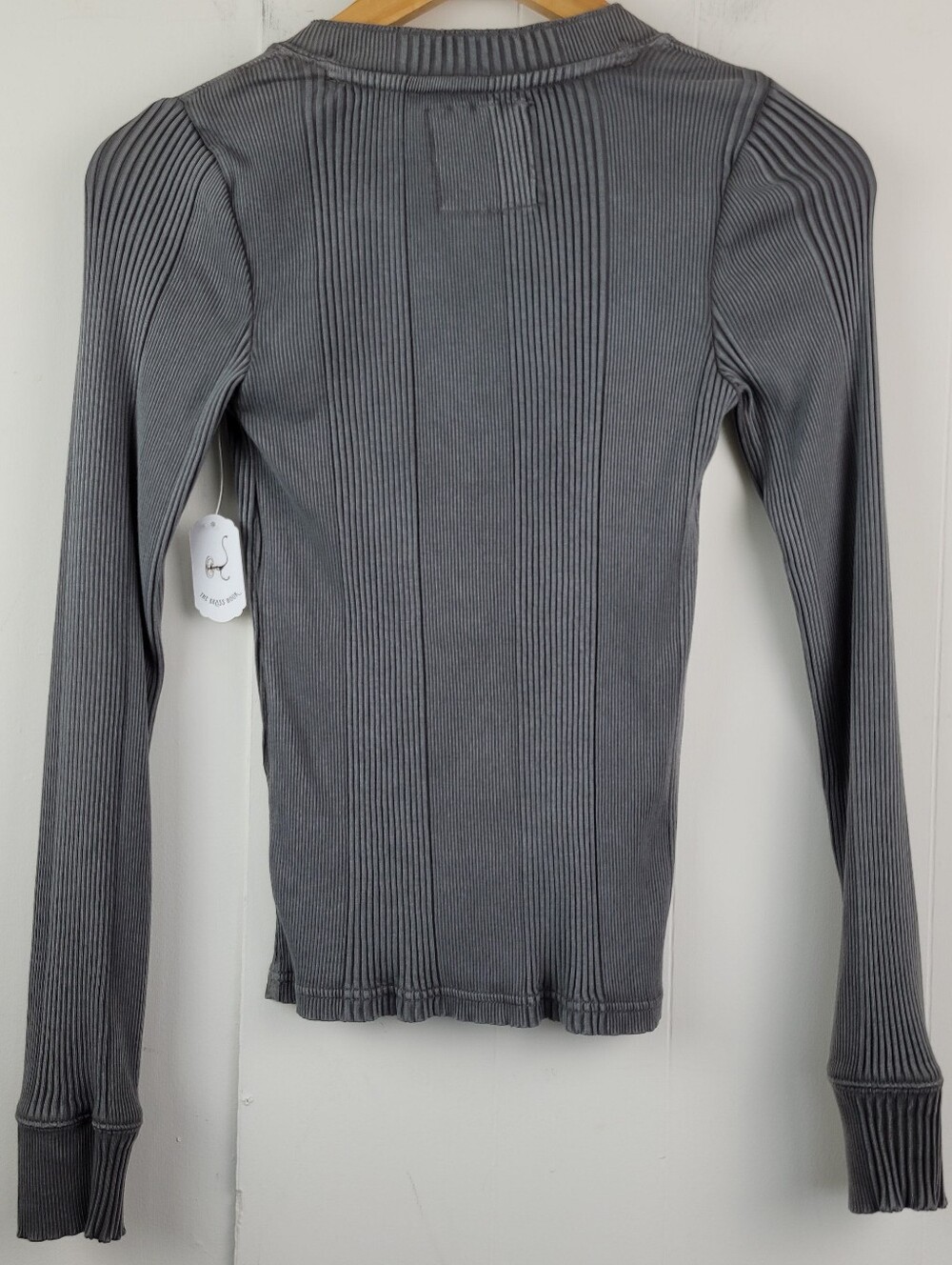 Aerie Small Washed Charcoal Ribbed Henley Long Sleeve Top - Picture 2 of 5